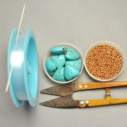 Bague perles turquoise en forme de trèfle-2