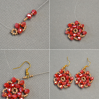 Electroplate Glass Beads Flower Stitch Earrings-4