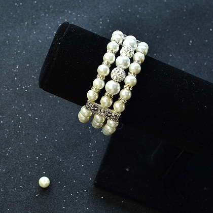 Three-strand Pearl Beads Wide Bracelet-5