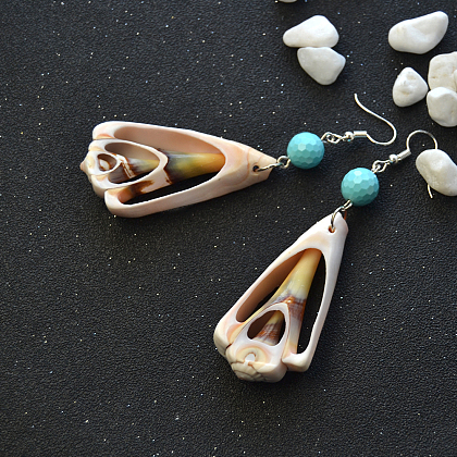 Boucles d'oreilles pendantes en perles de coquillage avec perles turquoise-5