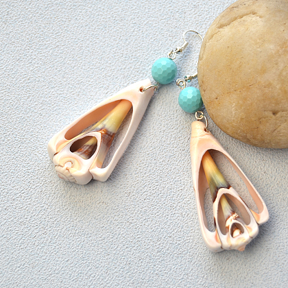 Boucles d'oreilles pendantes en perles de coquillage avec perles turquoise-6