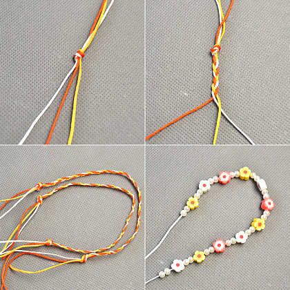 Bracelet de perles de fleurs de prunier en argile polymère avec fils de nylon colorés tressés-3