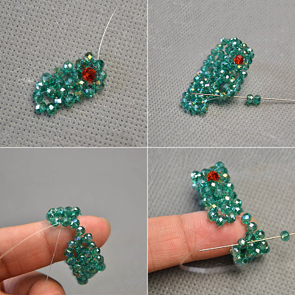 Bague au point de délicates perles de verre vertes-5