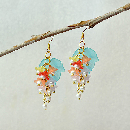Colorful Flower Acrylic Beads Cluster Earrings-1