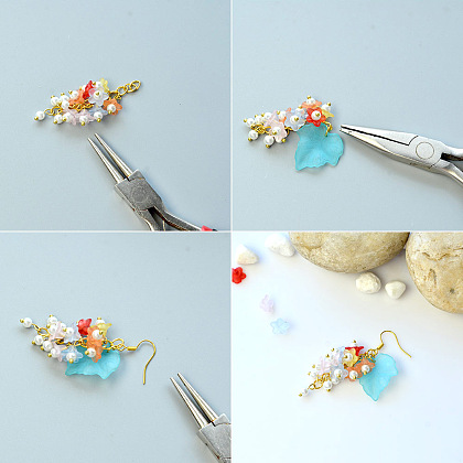 Boucles d'oreilles en grappe de perles acryliques à fleurs colorées-4