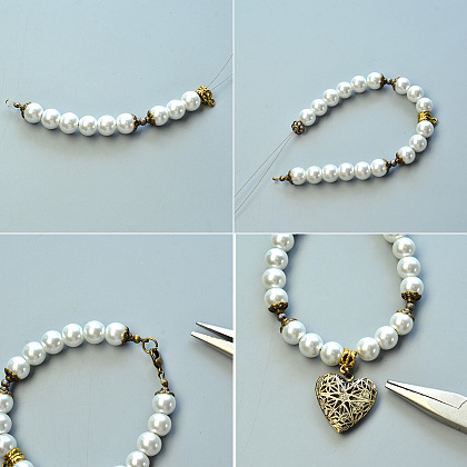 Fashion Heart Pendant Glass Pearl Beads Bracelet-3