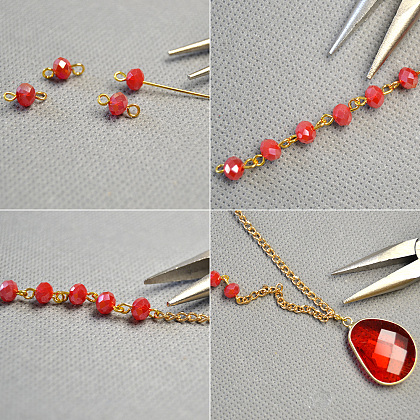 Collier pendentif en cristal rouge-3