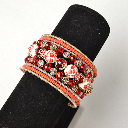 Red Porcelain Beads and Seed Beads Bangles-1