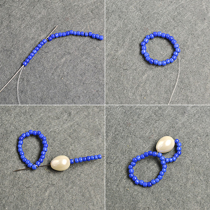 Boucles d'oreilles en perles de rocaille bleues et perles blanches-3