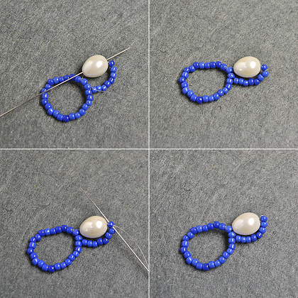 Boucles d'oreilles en perles de rocaille bleues et perles blanches-4
