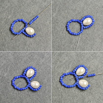 Boucles d'oreilles en perles de rocaille bleues et perles blanches-5