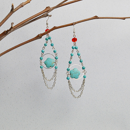 Plum Blossom Turquoise Beads Pendant Earrings-6