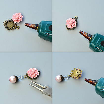 Vintage Style Flower Resin Beads Ear Studs-3