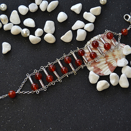 Bracelet large en perles d'agate rouge-5
