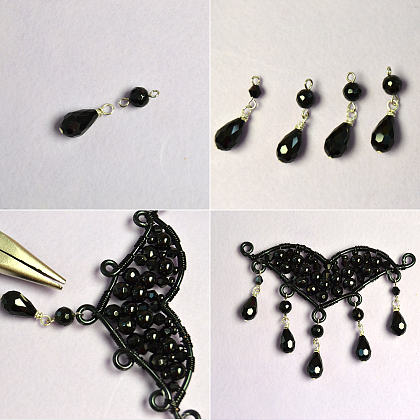Ожерелье с подвеской в виде летучей мыши из проволоки и черными бусинами-6