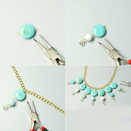 Collier pendentif en perles acryliques imitation pierre précieuse bleue-3