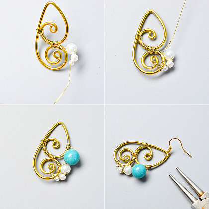 Boucles d'oreilles pendantes enveloppées de fil et décorées de perles de jade-4