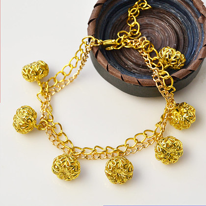 Bracelet pendentif en perles de filigrane de citrouille dorées-1