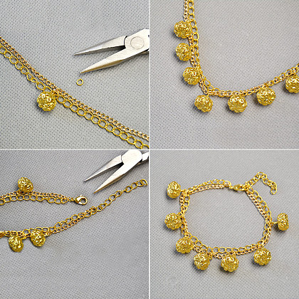 Bracelet pendentif en perles de filigrane de citrouille dorées-3