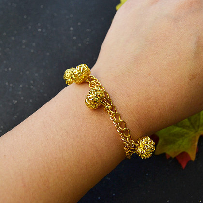 Gold Pumpkin Filigree Beads Pendant Bracelet-5