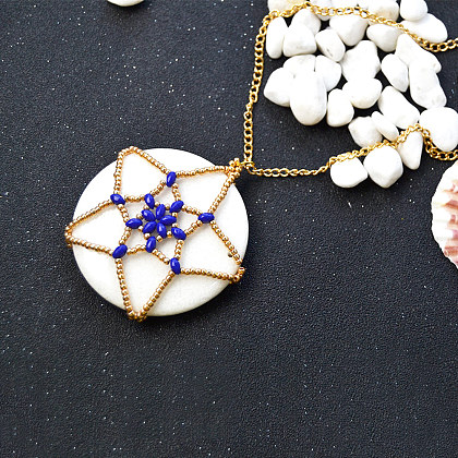 Star Stitch Necklace with Gemstone Pendant-6