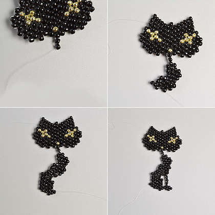 Wunderschöne Halskette mit Katzenanhänger und schwarzen Saatperlenperlen-7