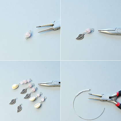 Boucles d'oreilles créoles à pendentifs en perles de coquillage et de quartz-3