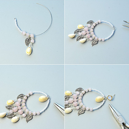 Boucles d'oreilles créoles à pendentifs en perles de coquillage et de quartz-4