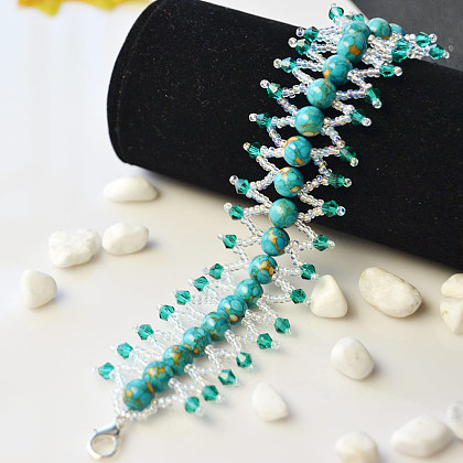 Bracelet délicat en point de perles turquoise-7