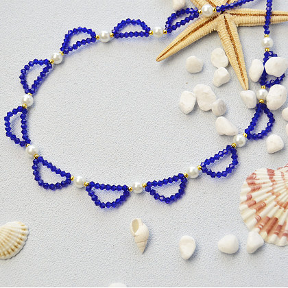 Collier ras du cou en perles de cristal bleu-1