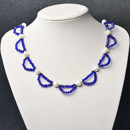 Blue Crystal Beads Choker Necklace-5