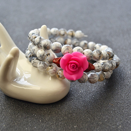 Bracelet de perles d'agate blanche d'Halloween avec perles de tête de mort-4