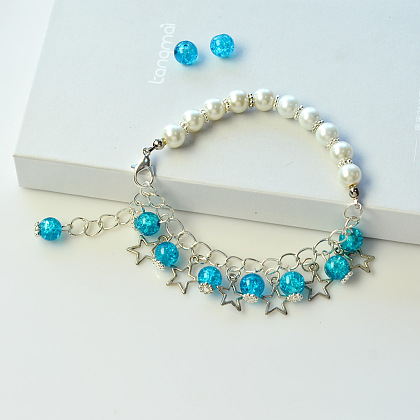 Bracelet de perles craquelées bleues avec pendentifs étoiles-4