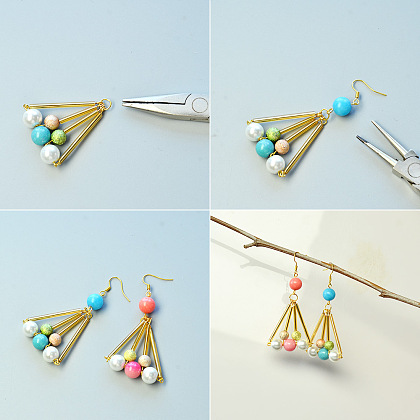 Triangle Dangle Earrings with Bugle Beads-4