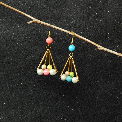 Triangle Dangle Earrings with Bugle Beads-5