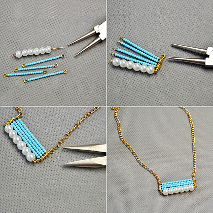 Collier pendentif boulier réalisé avec des perles de rocaille et des perles nacrées-3