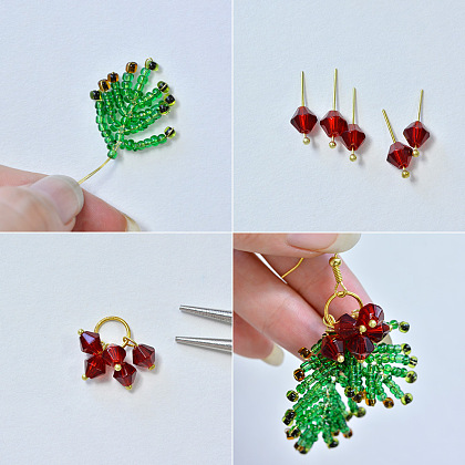 Boucles d'oreilles en perles de graines vertes pour Noël-5