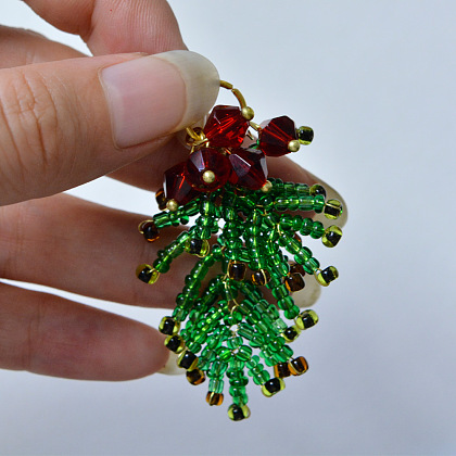 Boucles d'oreilles en perles de graines vertes pour Noël-7