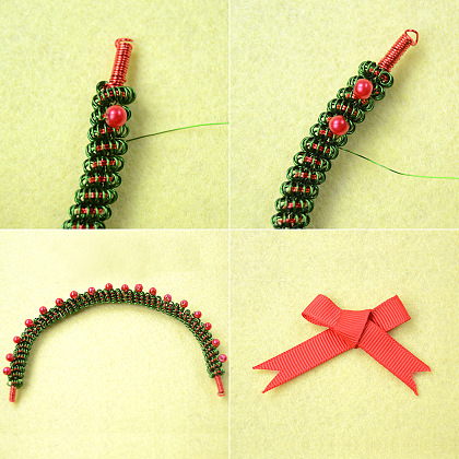 Ghirlanda di ornamento di Natale avvolta con perline e nastro-5