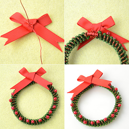 Wrapped Christmas Ornament Wreath with Beads and Ribbon-6