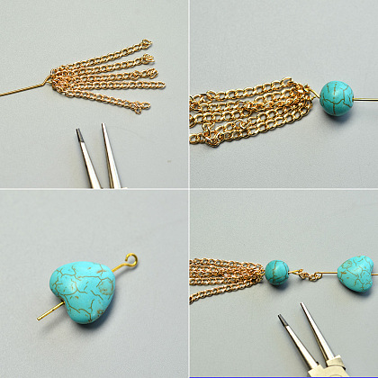 Collier à pendentif en perles turquoise à trois niveaux-3