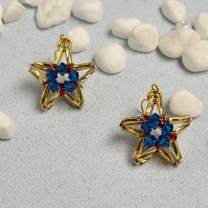 Boucles d'oreilles pendantes en forme d'étoile étincelante avec perles de verre et perles bombées-7