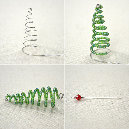 Wire Christmas Tree Earrings with Seed Beads-4