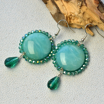 Boucles d'oreilles pendantes en perles de verre galvanisées vertes-1