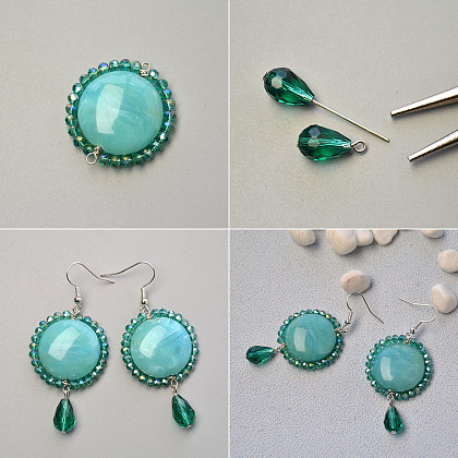 Boucles d'oreilles pendantes en perles de verre galvanisées vertes-4