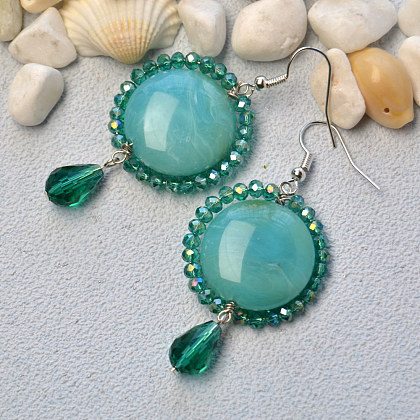 Boucles d'oreilles pendantes en perles de verre galvanisées vertes-7