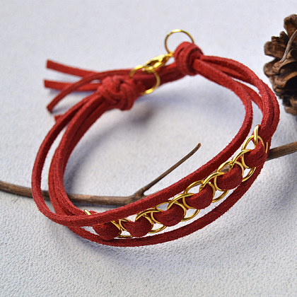 Красный браслет из шнура из искусственной замши с кольцами-прыгунами-5