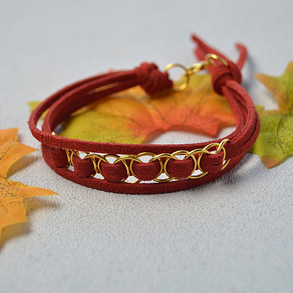 Красный браслет из шнура из искусственной замши с кольцами-прыгунами-6