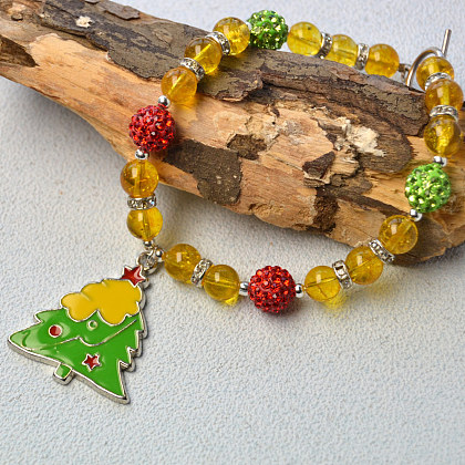Bracelet de perles de citrine naturelle avec pendentifs de Noël-1