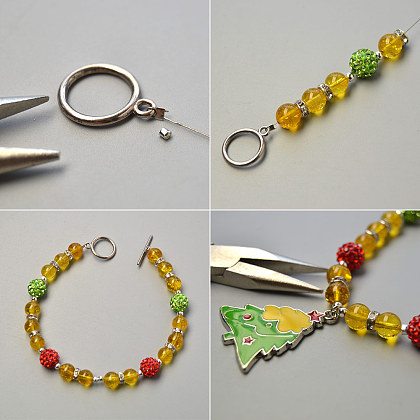 Bracelet de perles de citrine naturelle avec pendentifs de Noël-3
